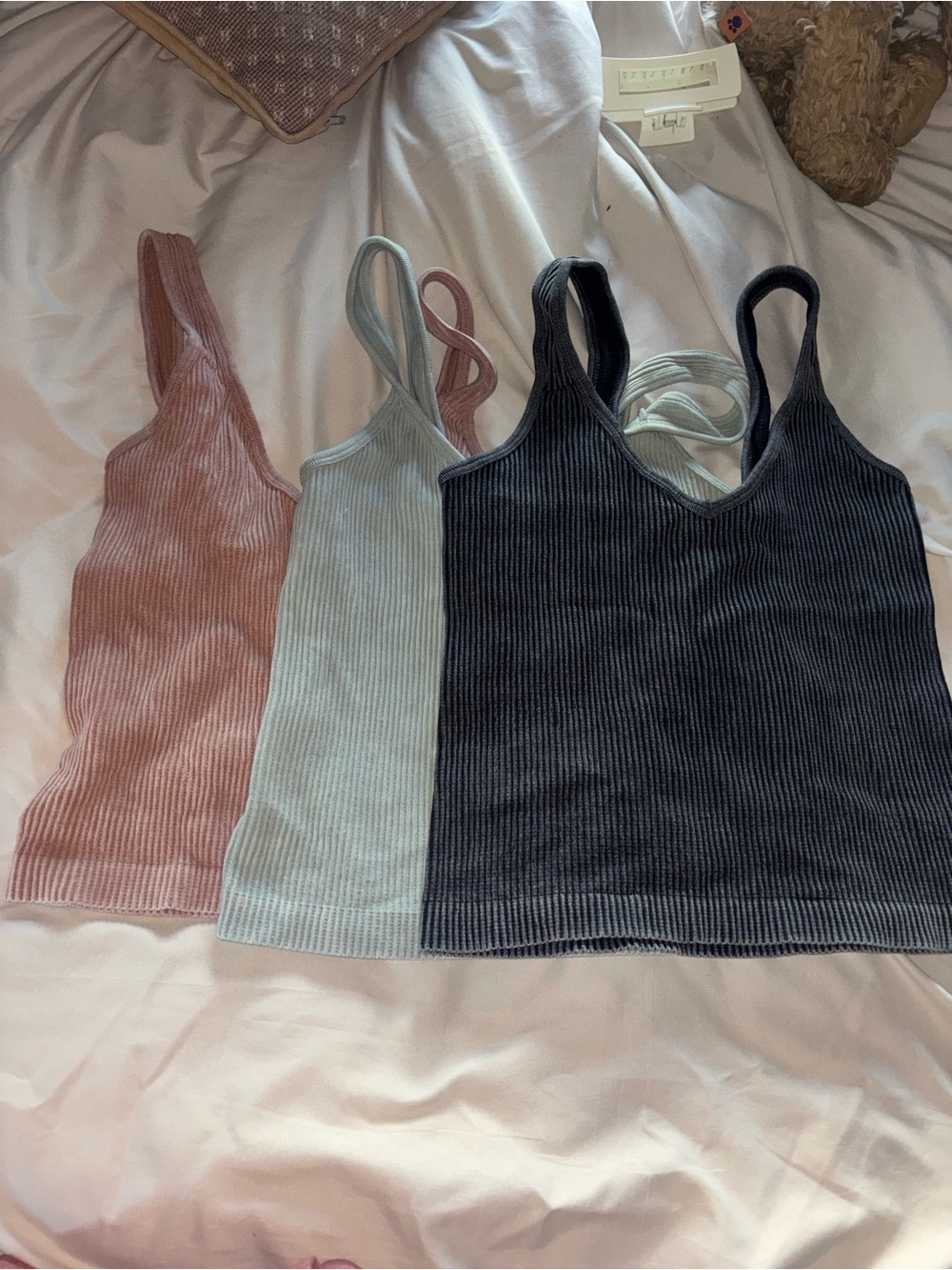 Ribbed V-Neck Crop Tank - Pink, Light Blue, Charcoal